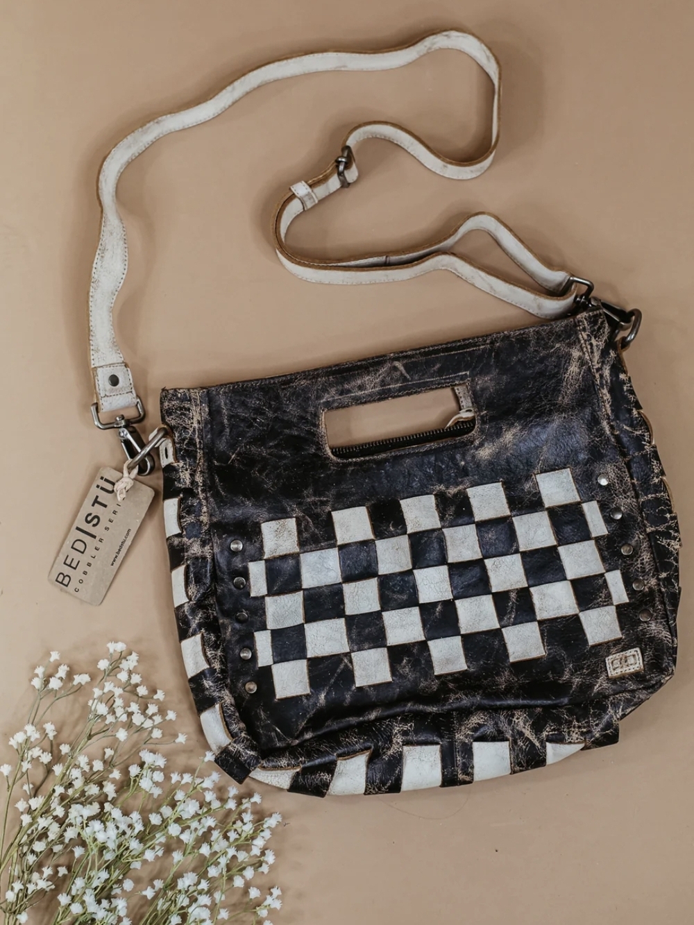 Bed|Stu Black & White Orchid Leather Bag Nwt